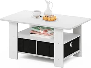 Amazon.com: Furinno Andrey Coffee Table, Small Modern Center Table with Storage and Bin Drawer, Side Table for Living Room, Bedroom, Home Office, White : Home &amp; Kitchen