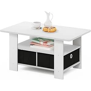 $31.71 Amazon.com: Furinno Andrey Coffee Table, Small Modern Center Table with Storage and Bin Drawer, Side Table for Living Room, Bedroom, Home Office, White : Home & Kitchen