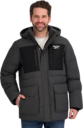 Reebok Mens Puffer Parka Heavyweight Jacket, Charcoal, M at Amazon Men’s Clothing store