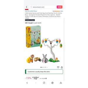 $10.49 Amazon.com: LEGO Easter Bunny and Chick Egg Hunt Building Toy for Girls & Boys - Springtime Pretend Playset for Kids, Ages 8+ - Basket Stuffer or Gift Idea for Easter, Birthdays, & Special Occasions -