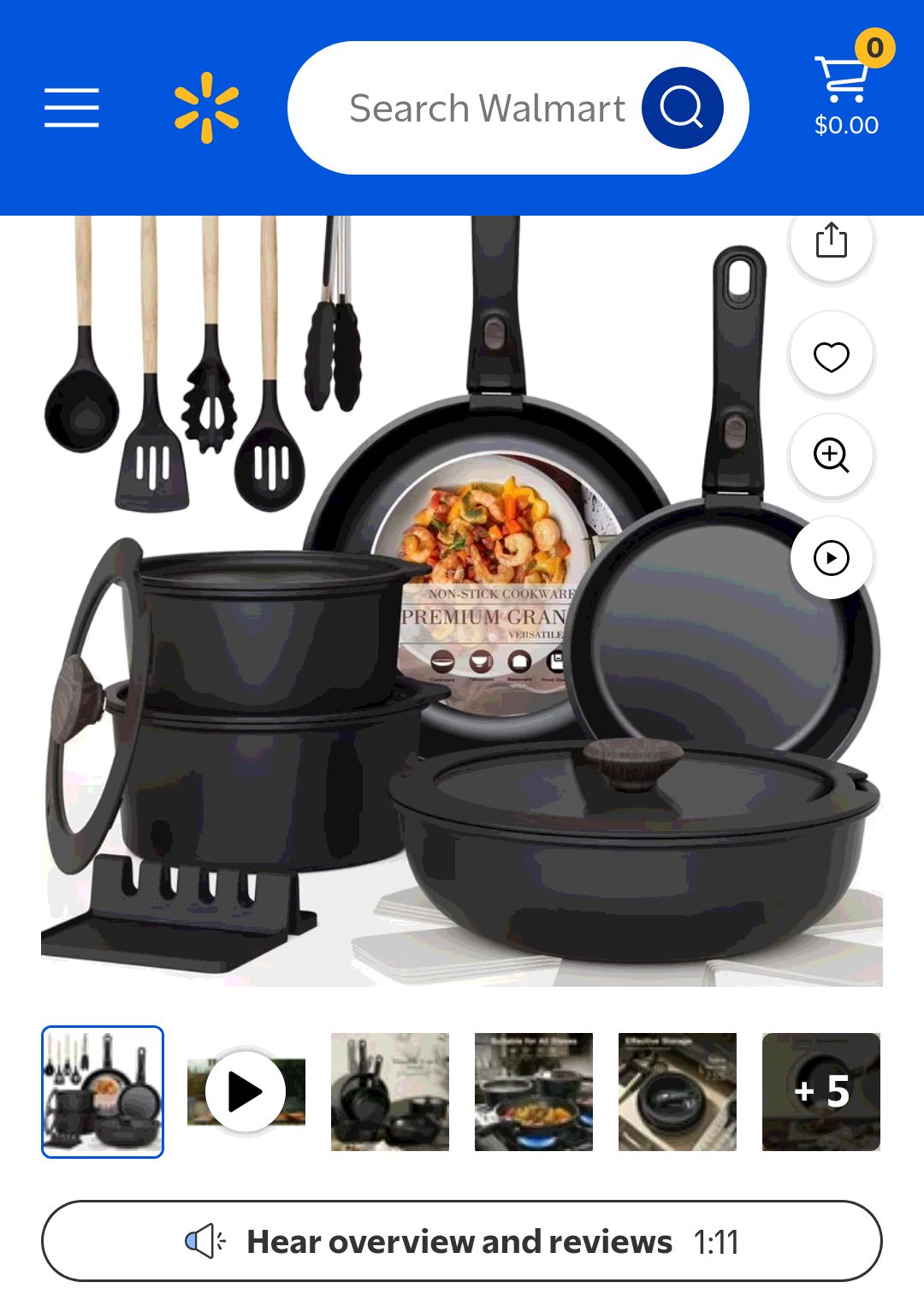Astercook 20 PCS Nonstick Ceramic Pots and Pans Set, Detachable Handles, Oven & Dishwasher Safe, Black - Walmart.com