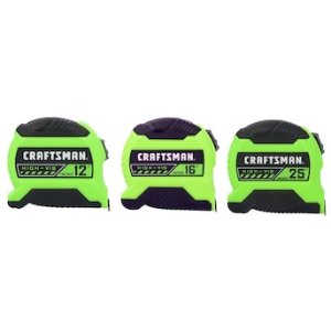 $21.98 CRAFTSMAN HI-VIS 3-Pack 12-ft,16-ft, 25-ft Tape Measure CMHT38333L at Lowes.com