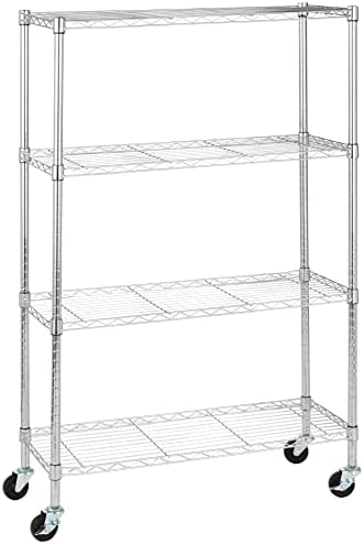 Amazon.com: Amazon Basics 4-Shelf Adjustable Heavy Duty Storage Shelving Unit with Wheels, No-Tool Easy Assembly, Garage Shelving, Metal Wire Rack with Casters and Leveling Feet, 36" x 