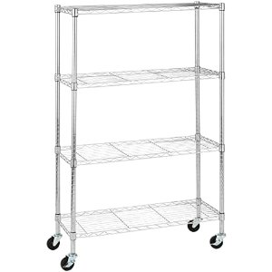 $60.89 Amazon.com: Amazon Basics 4-Shelf Adjustable Heavy Duty Storage Shelving Unit with Wheels, No-Tool Easy Assembly, Garage Shelving, Metal Wire Rack with Casters and Leveling Feet, 36" x 