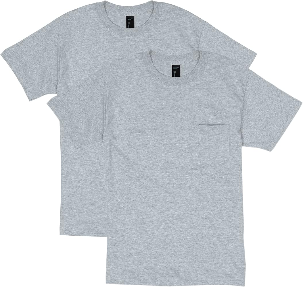 Hanes Mens 2 Pack Short Sleeve Pocket Beefy-t, Light Steel, Medium | Amazon.com