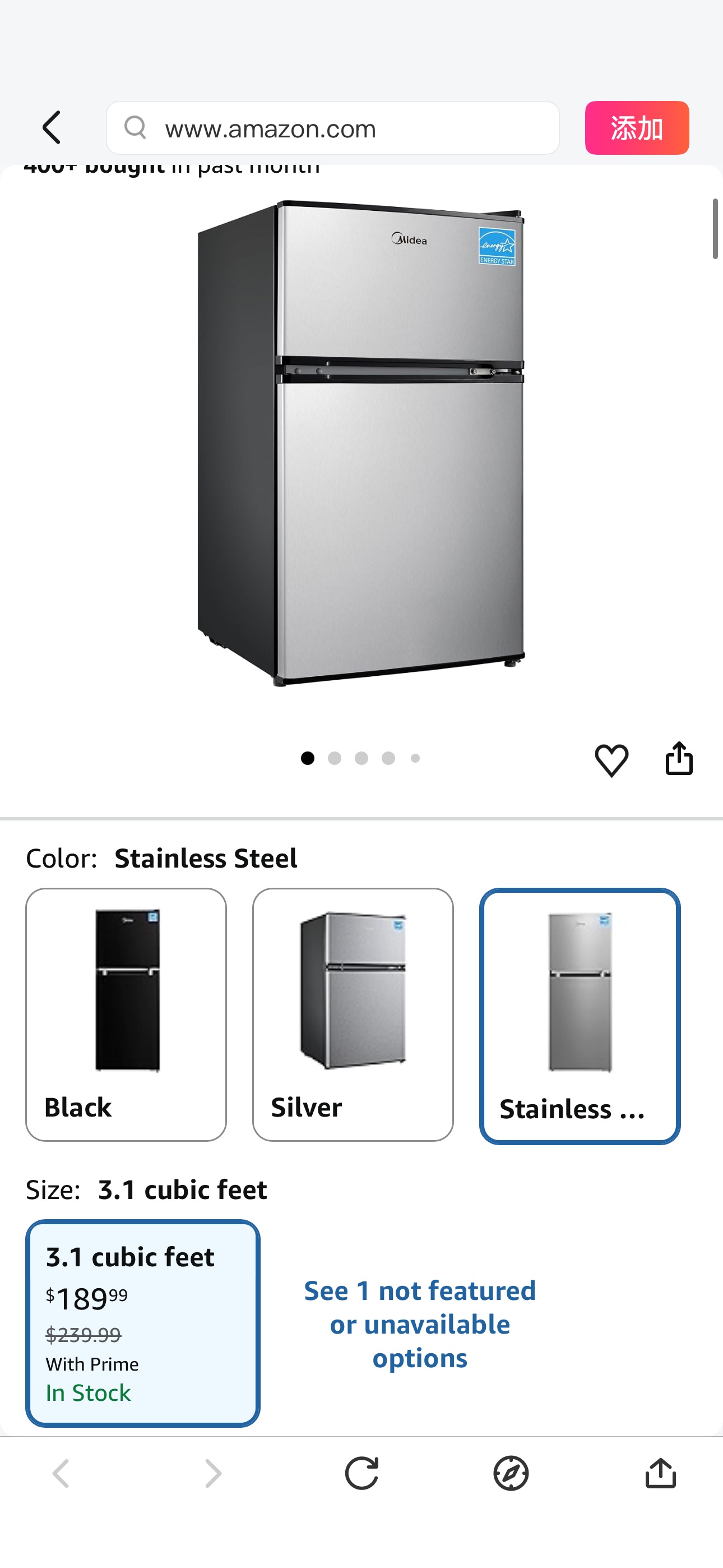 Amazon.com: Midea WHD-113FSS1 Double Door Mini Fridge with Freezer for Bedroom Office or Dorm with Adjustable Remove Glass Shelves Compact Refrigerator, 3.1 cu ft, Stainless Steel : Home & Kitchen
