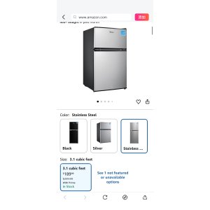 $189.99 Amazon.com: Midea WHD-113FSS1 Double Door Mini Fridge with Freezer for Bedroom Office or Dorm with Adjustable Remove Glass Shelves Compact Refrigerator, 3.1 cu ft, Stainless Steel : Home & Kitchen