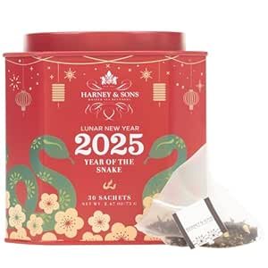 $7.06 Amazon.com : Harney & Sons Lunar New Year 2025 Tea, Year of the Snake, Great for Birthdays, Anniversaries, Black tea with toasted rice, coconut, sesame and caramel flavor : Grocery &