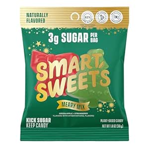 Amazon.com : SmartSweets Merry Mix Christmas Candy, Gluten Free Gummies, Plant Based, Healthy Snacks for Adults &amp; Kids, Stocking Stuffers, Fun Chewy Candy, Green Apple &amp; Strawberry, 