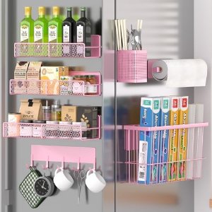 $22.80 Amazon.com: DTUQYX Magnetic Spice Rack for Refrigerator, 7 Pack Metal Magnetic Shelf, Moveable Magnetic Storage Fridge Organizer Pink, Spice Organizer, Hook Rack, Paper Towel Holder, Cutting