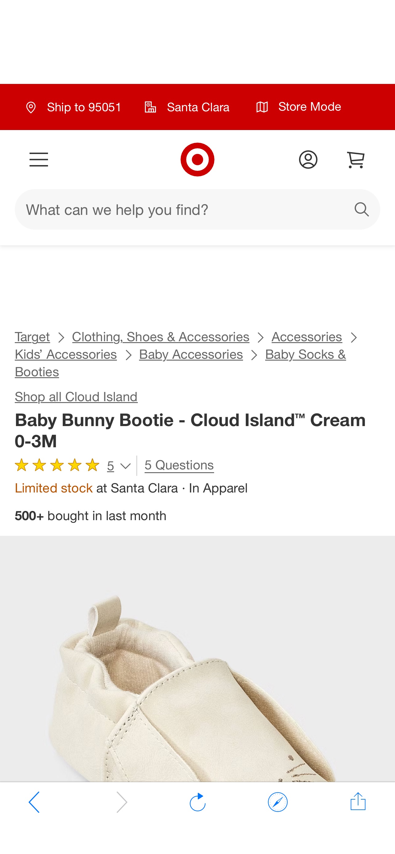 Baby Bunny Bootie - Cloud Island™ Cream 0-3M : Target