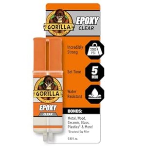 $5.97 Amazon.com: Gorilla 2 Part Epoxy, Clear Epoxy, 0.85 Ounce Syringe (Pack of 1) - 5 Minute Set, Incredibly Strong Bonding : Gorilla Glue: Industrial & Scientific