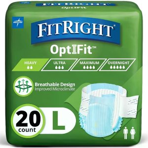 $10.39 FitRight Adult Diapers, Extra Heavy Absorbency, L (Waist Size 44in-56in), 20 Count, OptiFit Incontinence Briefs for Men and Women, Disposable, Moisture Wicking, Leak Protection, : Everything Else