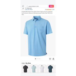 $11.95 Amazon.com: M MAELREG Mens Golf Shirt Short Sleeve Dry Fit Performance Pocket Casual Jacquard Collared Polo Shirts for Men Sky Blue : Clothing, Shoes & Jewelry