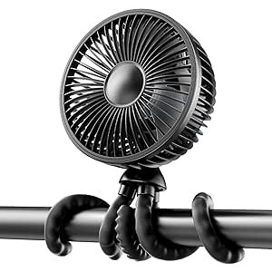 $10.49 Amazon.com: Gaiatop Baby Stroller Fan, 4000mAh Oscillating Mini Portable Fan with Light, 4 Speeds Battery Operated Small Handheld Desk Fan, 360° Rotate Flexible Tripod Clip On Fan for Car Se