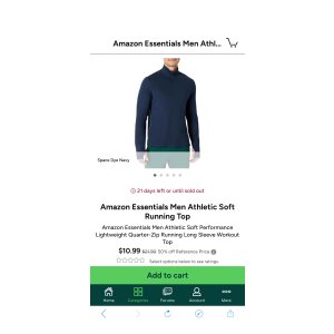 $10.99 Amazon Essentials Men Athletic Soft Running Top