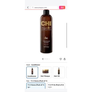 $8.17 Amazon.com: CHI Argan Oil Conditioner, Replenishes Hair Moisture, Enhances Strength & Helps Protect Against Damage, Sulfate, Paraben, & Cruelty-Free, 11.5 Oz : Beauty & Personal Care