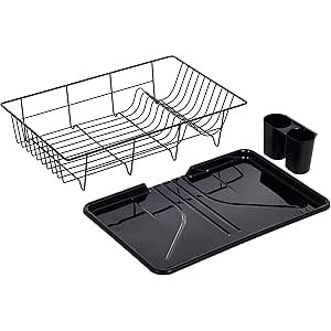 $12.90 Amazon.com: Sweet Home Collection Metal, Plasic ,Dish Drainer Drain Board and Utensil Holder Simple Easy to Use, 12" x 19" x 5", Black : Home & Kitchen