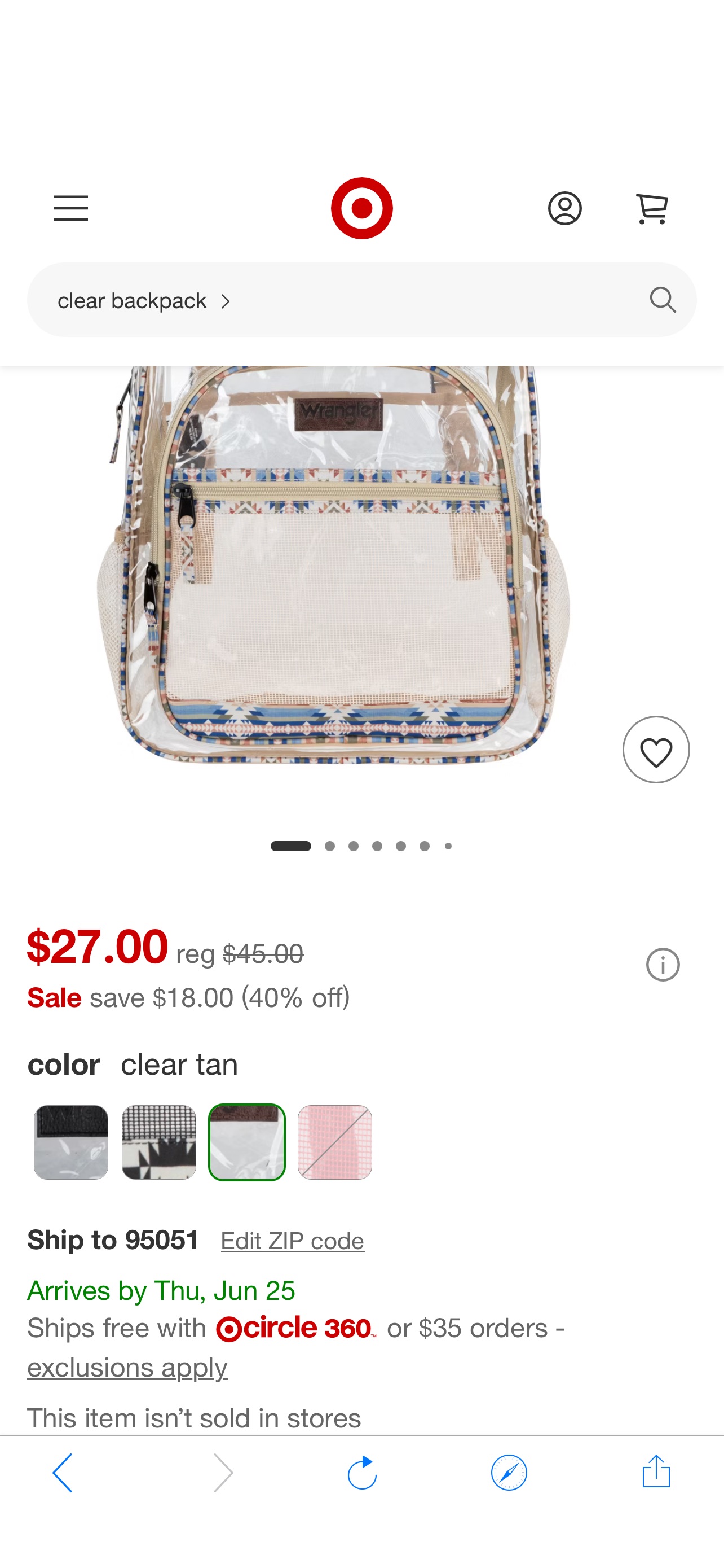 Wrangler 18.5" Stadium Clear Backpacks, Water-Resistant Durable Clear Bags, See Thru Bag for Travel, Casual Use, Stadiums, Concerts, School (Tan) : Target