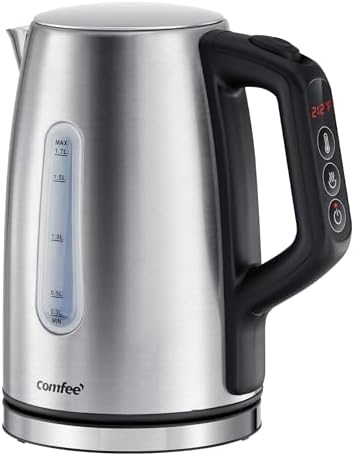 Amazon.com: COMFEE' Stainless Steel Electric Kettle, Temperature Control with 6 Presets, 1-Hr Keep Warm, Kettle Water Boiler 1.7 Litres, 1500W with Viewing Window, Auto-Off and Boil-Dry