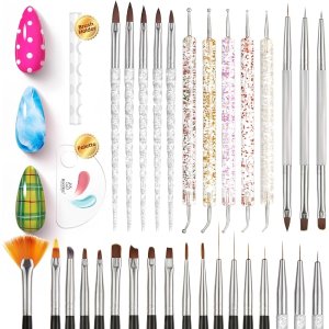 $6.99 Amazon.com: Beetles 31pcs Nail Art Brushes, Dotting Tools, Nail Art Pens, Dust Brush, Striping Liner Fingernail Drawing Pens with Palette Holder Metal Handle All in One for Starter Manicure Design Set
