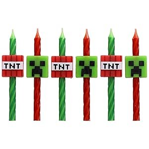 $4.99 Amazon.com: Minecraft Birthday Cake Candles | 6 Birthday Candles for Cake Decorations, Red & Green Striped Candles, Cake Toppers for Minecraft Party: Home & Kitchen