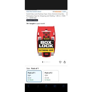 $3.98 Amazon.com : Scotch Box Lock Packing Tape, Clear, Extreme Grip Box Packaging Tape for Shipping and Mailing, 1.88 in x 1000 in, 1 Refill Roll