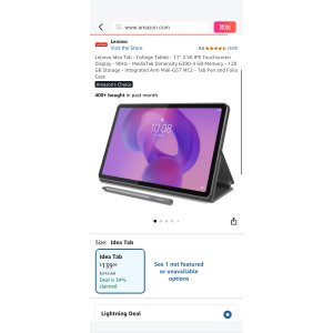 $139.99 Amazon.com : Lenovo Idea Tab - College Tablet - 11″ 2.5K IPS Touchscreen Display - 90Hz - MediaTek Dimensity 6300-4 GB Memory - 128 GB Storage - Integrated Arm Mali-G57 MC2 - Tab Pen and Folio Case : 