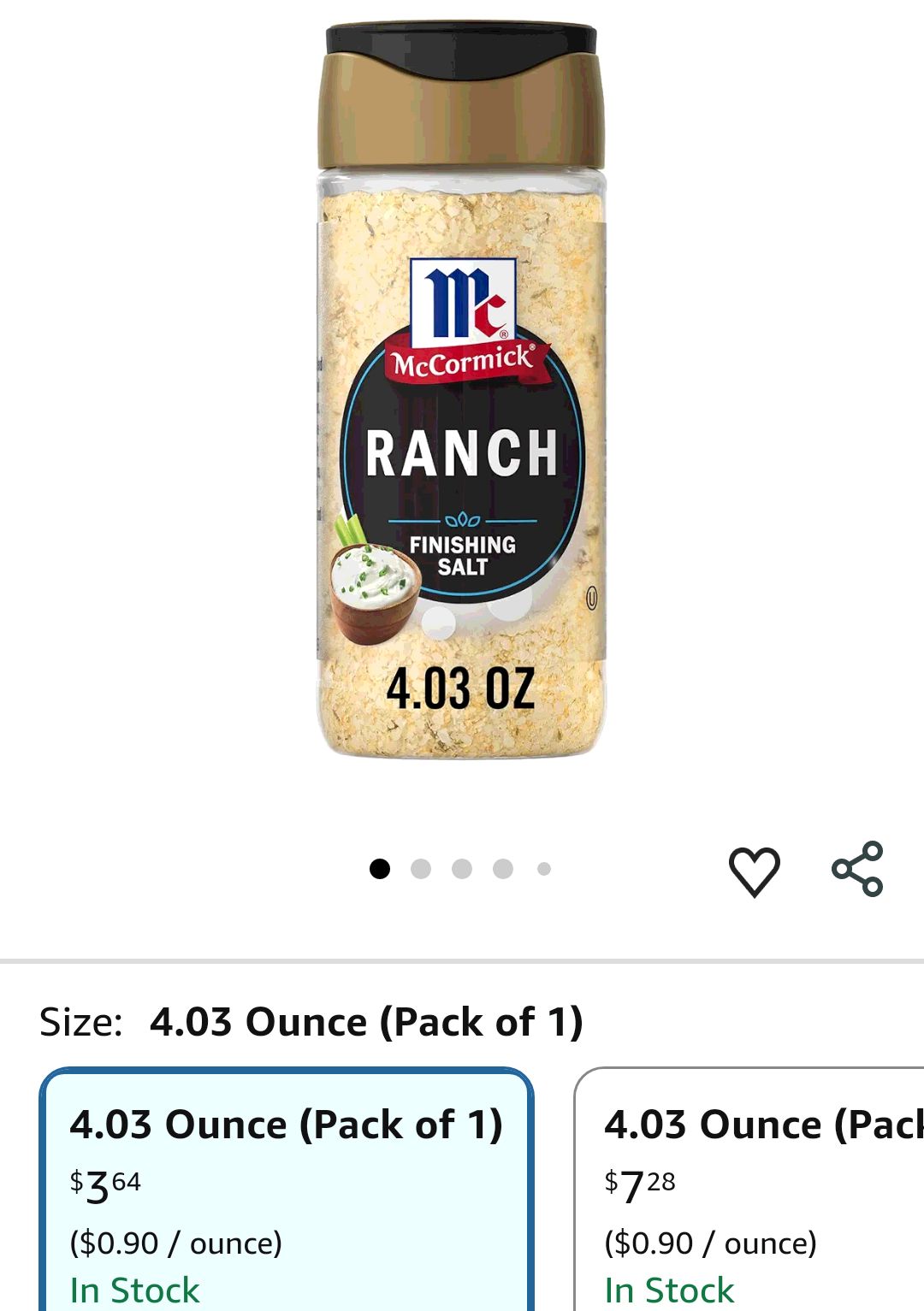 Amazon.com : McCormick Finishing Salt, Ranch, Savory Flavor & Cool Tanginess, Onion, Garlic & Chives, For Fries, Popcorn, Veggies, Chicken, Dips & Dressings, No Colors from Artificial Sources, Kosher,