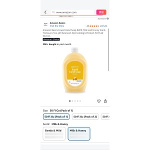 $3.12 Amazon.com : Amazon Basics Liquid Hand Soap Refill, Milk and Honey Scent, Triclosan-Free, pH Balanced, Dermatologist Tested, 50 Fluid Ounces : Beauty & Personal Care