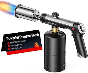 Amazon.com: ThermoMaven Propane Torch with One-Touch Max Fire, Cooking Blow Torch Gun with a Safety Lock, Charcoal Lighter, Flame Thrower, Kitchen Food Torch Head for Grill, Sous Vide, BBQ (