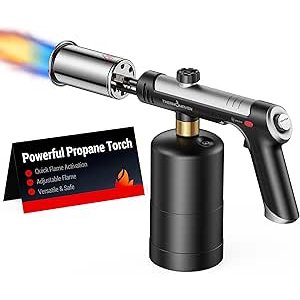 $23.90 Amazon.com: ThermoMaven Propane Torch with One-Touch Max Fire, Cooking Blow Torch Gun with a Safety Lock, Charcoal Lighter, Flame Thrower, Kitchen Food Torch Head for Grill, Sous Vide, BBQ (