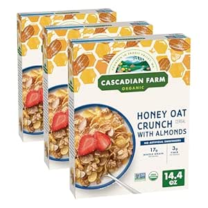 Amazon.com: Cascadian Farm Organic Honey Oat Crunch Cereal With Almonds, Non-GMO, 14.4 oz. (Pack of 3)