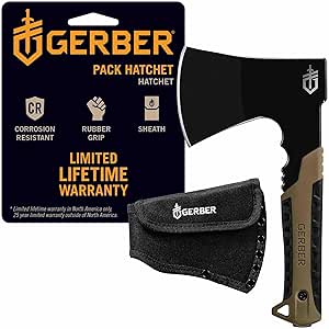 Amazon.com: Gerber Gear Pack Hatchet - 3.5" Steel Blade Axe with Full Tang - Survival, Bushcraft and Camping Gear - with Mountable Nylon Sheath - Brown : Patio, Lawn &amp; Garden