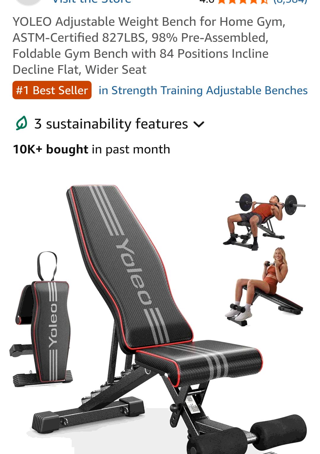 Amazon.com : YOLEO Adjustable Weight Bench for Home Gym, ASTM-Certified 827LBS, 98% Pre-Assembled, Foldable Gym Bench with 84 Positions Incline Decline Flat, Wider Seat : Sports & Outdoors