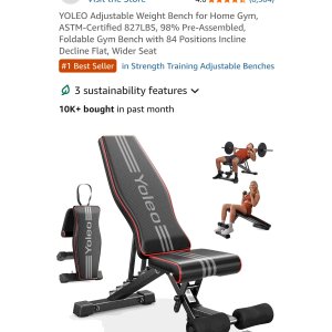 $62.99 Amazon.com : YOLEO Adjustable Weight Bench for Home Gym, ASTM-Certified 827LBS, 98% Pre-Assembled, Foldable Gym Bench with 84 Positions Incline Decline Flat, Wider Seat : Sports & Outdoors