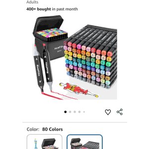 $9.49 HomFilix Alcohol Markers, 80 Colors Dual Tip Art Alcohol Markers Set - Perfect for Coloring, Drawing, Sketching, Card Making and Illustration, Perfect for Adults