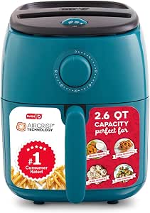 Amazon.com: Dash Tasti-Crisp™ Air Fryer - AirCrisp® Technology - Compact Design with Adjustable Temperature Control - Nonstick Fry Basket &amp; Auto Shut-Off Feature - 2.6 Quarts - Teal : Ho