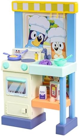 Amazon.com: Bluey Kitchen Play Set for Kids Ages 4-8, 3ft Tall Pretend Kitchen Playset Stove, Sink, Oven &amp; 20+ Accessories Chef Hat, Kid Play Kitchen : Toys &amp; Games