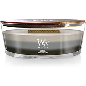 $17 Amazon.com: WoodWick Warm Woods Trilogy Holiday Candle Gifts for Women and Men, 16 oz Ellipse Trilogy Candle with Crackling Wick : Home & Kitchen