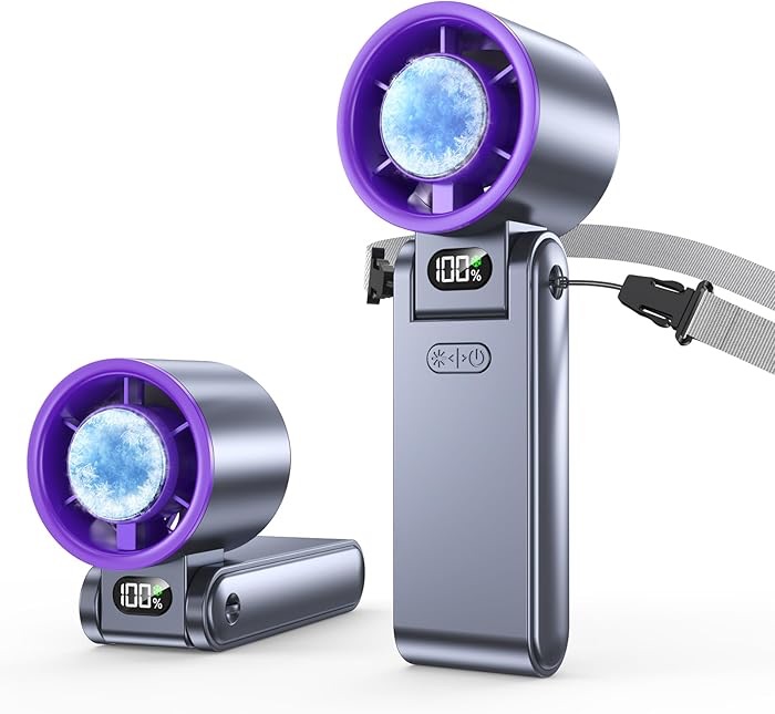 Amazon.com: Hihvls Portable Handheld Fan with Ice Cooler, 199 Speed Personal Fan,5500mAh Rechargeable,20H Cooling Time,20000 RPM Powerful Motor, Summer Essential for Travel/Outdoor/Office, Grey Purple