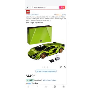 $449.95 Amazon.com: LEGO Technic Lamborghini Sián FKP 37 Building Sets for Adults - Detailed Lamborghini Model Car Kit for Men & Women, Ages 18+ Years - Display in Room as Decor - 42115 : Toys & Games 兰博基尼 即将