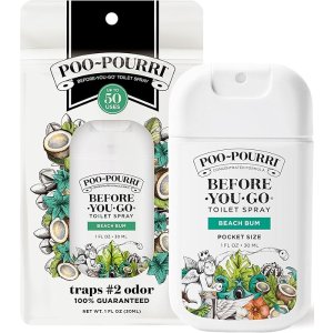 $5.02 Amazon.com: Poo-Pourri Before-You-Go Pocket Toilet Spray, Travel Essentials, Beach Bum, 1 Fl Oz, Up to 50 Uses, On-The-Go Bathroom Odor Deodorizer with Essential Oils, TSA Approved Size, Coconut Orchi