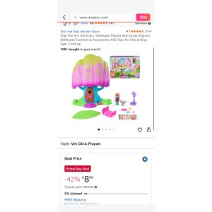 $8.99 Amazon.com: Vida The Vet, Vet Clinic, Treehouse Playset with Action Figures, Dollhouse Furniture & Accessories, Kids Toys for Girls & Boys Ages 3 and up : Toys & Games
