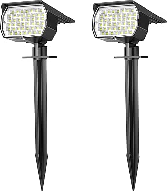 WENATY Solar Spot Lights Outdoor Waterproof IP65, 2 Pack Landscape Spotlights with 46 LEDs, 3 Modes Auto On/Off Solar Powered Flood Lights for Outside Pathway, Yard, Garden, Walkway (Cool Wh