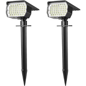 $9.99 WENATY Solar Spot Lights Outdoor Waterproof IP65, 2 Pack Landscape Spotlights with 46 LEDs, 3 Modes Auto On/Off Solar Powered Flood Lights for Outside Pathway, Yard, Garden, Walkway (Cool Wh
