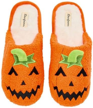 Amazon.com | Dearfoams Unisex Spooky Fuzzy Halloween Jack o Lantern Slipper, JACK O LANTERN, XS | Slippers