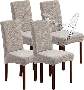 Amazon.com: Genina 100% Waterproof Chair Covers for Dining Room Set of 4, Stretch Parson Chair Slipcovers for Kitchen Chairs, Washable Chair Protectors, Leaves-Warm Gray : Home &amp; Kitchen