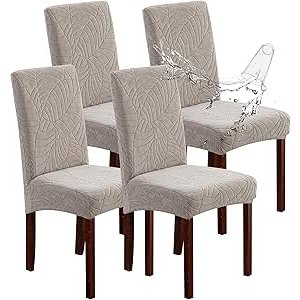 $8.49 Amazon.com: Genina 100% Waterproof Chair Covers for Dining Room Set of 4, Stretch Parson Chair Slipcovers for Kitchen Chairs, Washable Chair Protectors, Leaves-Warm Gray : Home & Kitchen