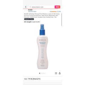 $4.87 Amazon.com: BioSilk Hydrating Therapy Pure Moisture, Leave-In Hair Spray for Frizz Control & Hydration, Adds Shine, Replenishes Hair Moisture, Sulfate-Free, Paraben-Free, Cruelty-Free, 7 Oz : Beauty &